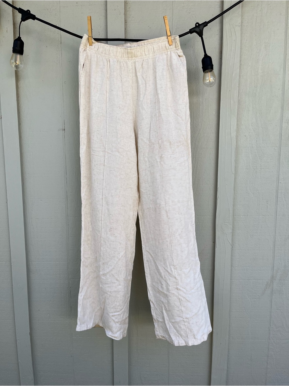 Relaxed Cream Wide-Leg Linen Pants - Picture 2 of 4
